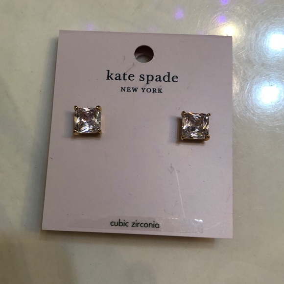 Kate Spade Gold Tone Clear The Date Princess Cut Clear CZ Stud Earrings NWT - Picture 6 of 12